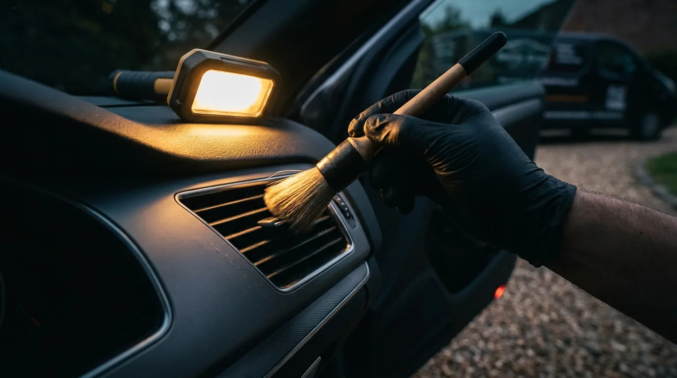 Interior car detailing — dashboard and vent cleaning